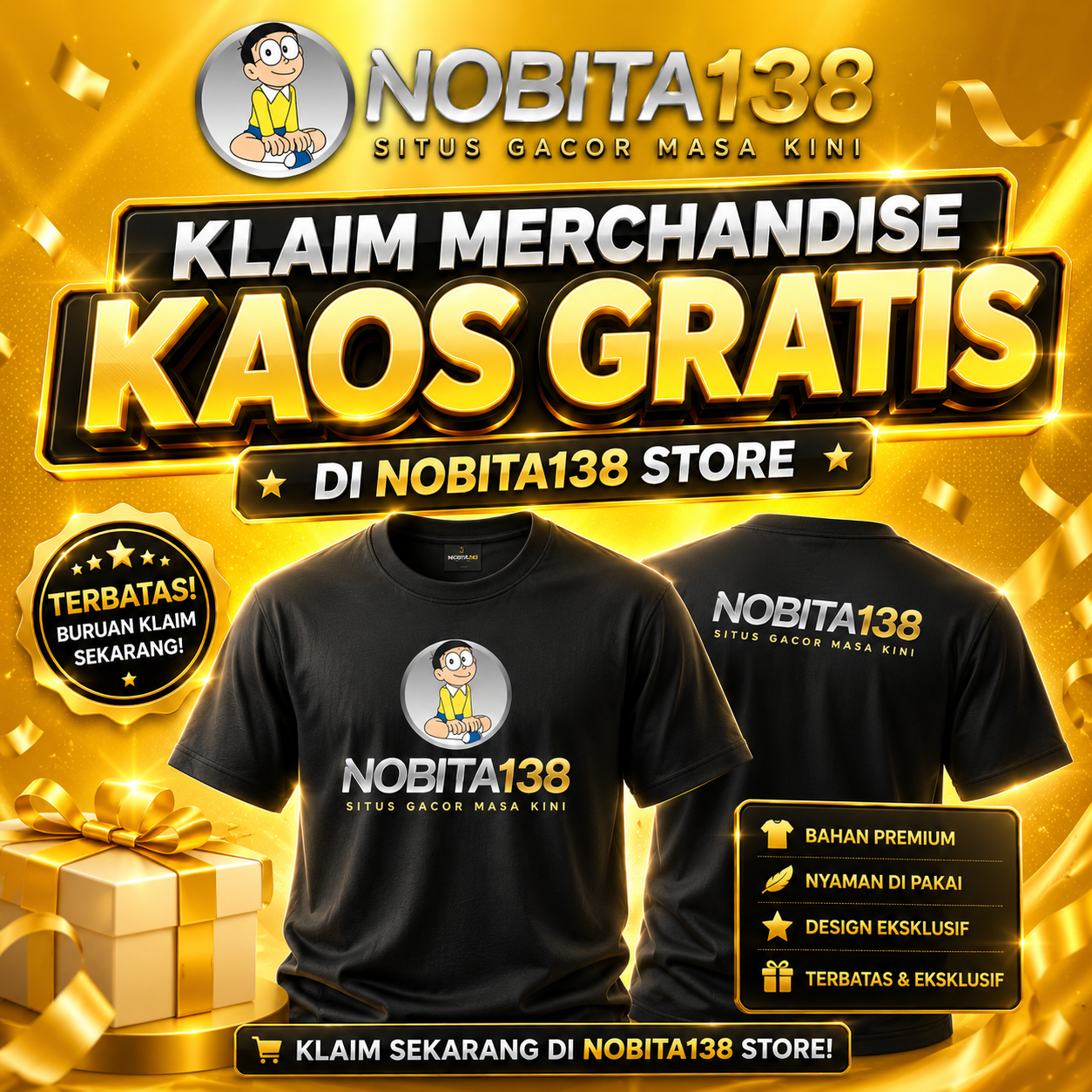 NOBITA138 | Klaim Merchandise Kaos Gratis di Nobita138 Store gioboutiqueweb